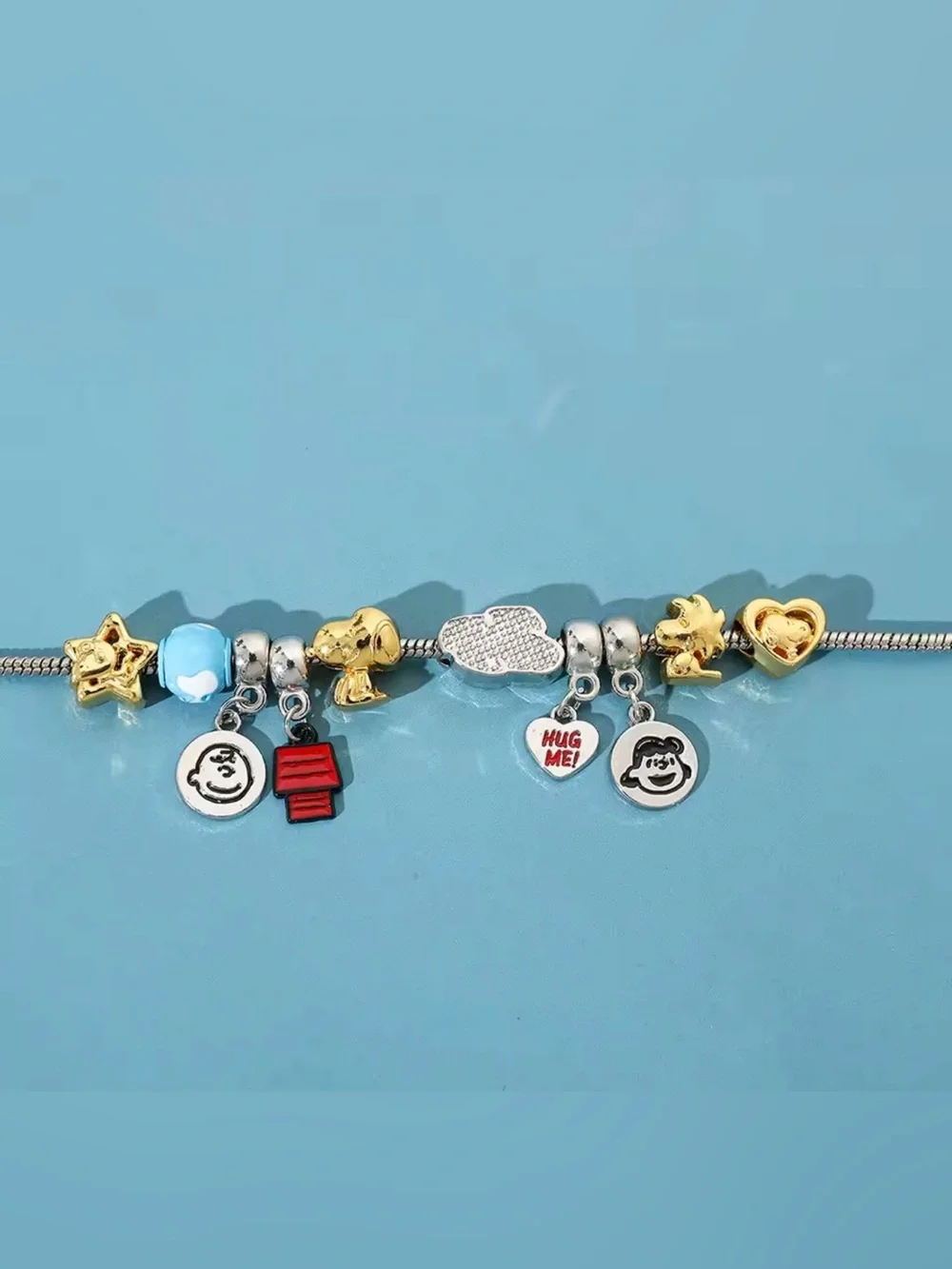 Italian Charm Bracelet Gold /Silver Tone Accents HUG ME Heart + 10 Charms NWOT